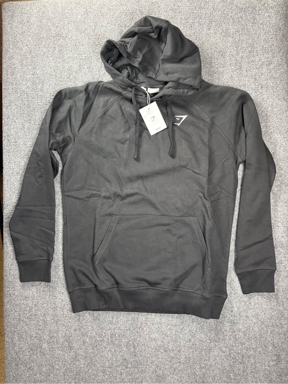Gymshark Crest Hoodie Black Pullover Logo Sweatshirt Size L